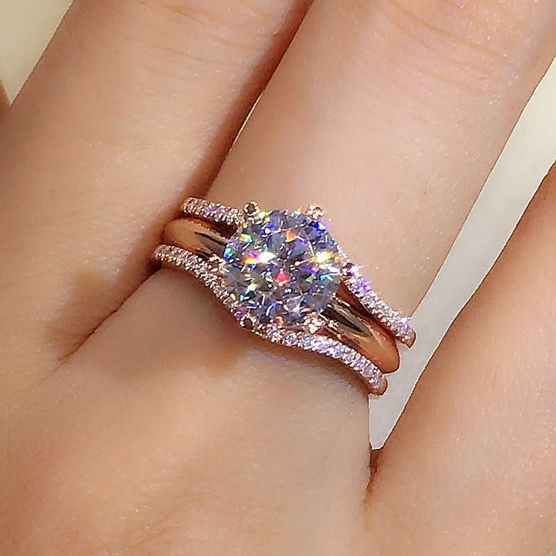 18K Gold Two - in - one Mosonite Matching Ring - STRAVAÉ