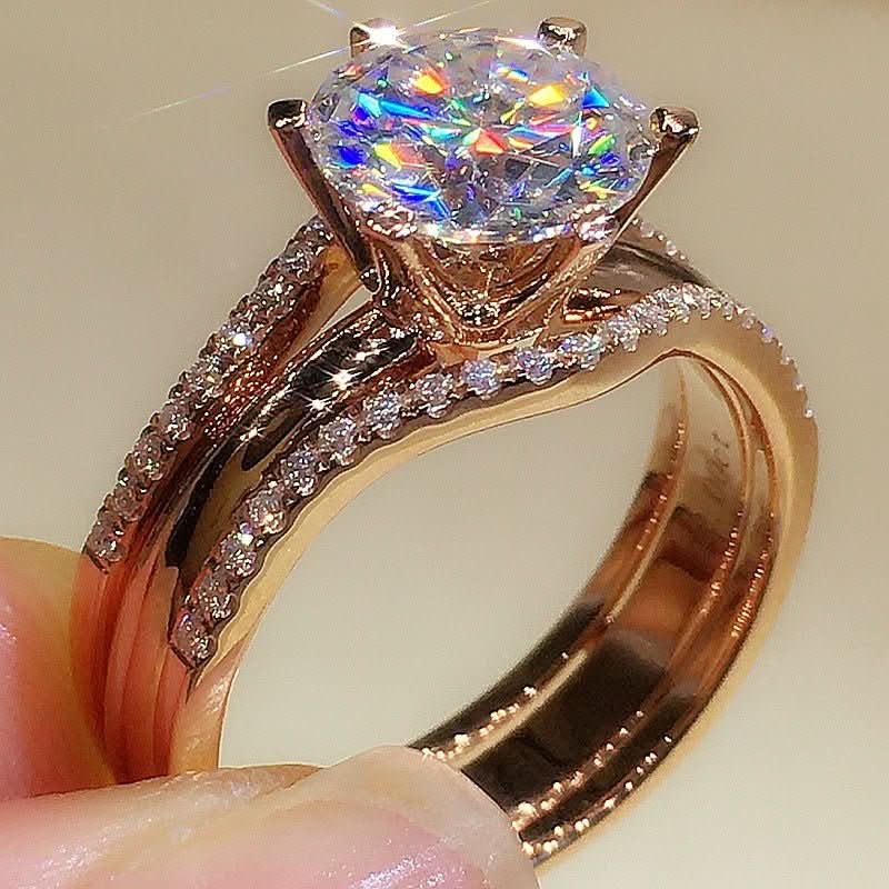 18K Gold Two - in - one Mosonite Matching Ring - STRAVAÉ
