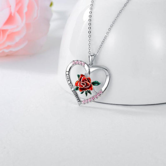 Rose Flower Silver Necklace