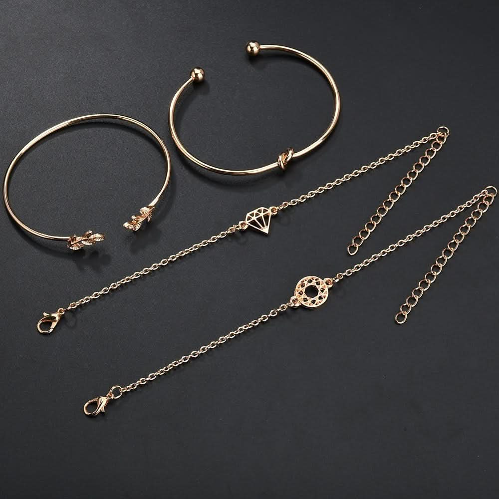 Aliex WISH fashion popular new women's cute leaves hollow round opening bracelet bracelet set - STRAVAE