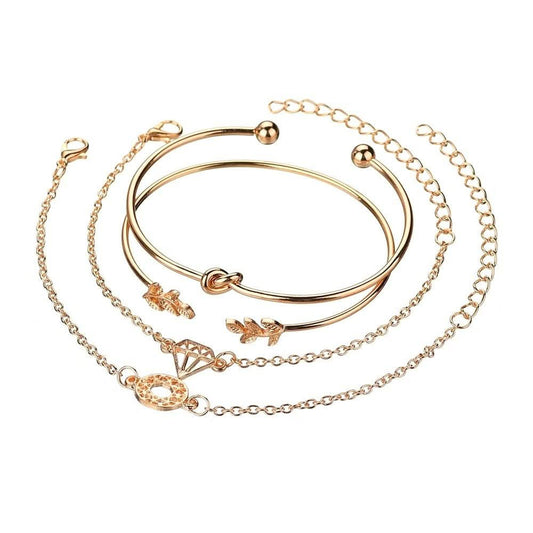 Aliex WISH fashion popular new women's cute leaves hollow round opening bracelet bracelet set - STRAVAE