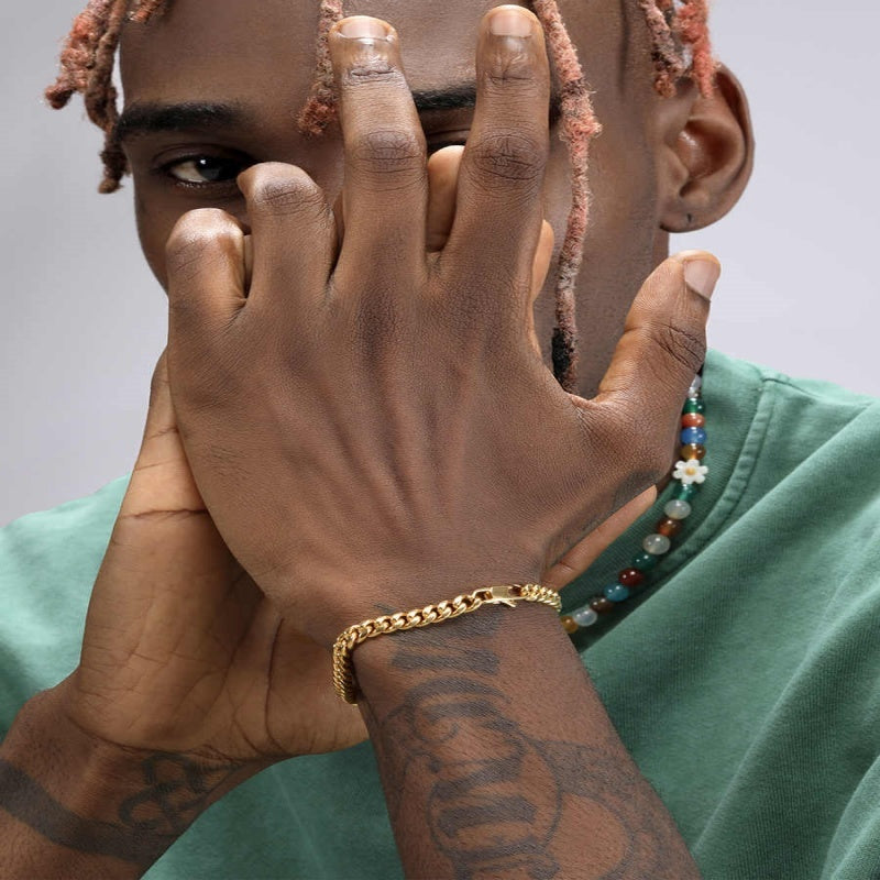 18K Gold Thin Cuban Chain Bracelet