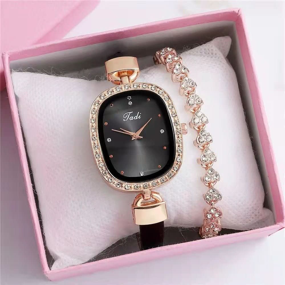 Diamond Rhinestone Thin Belt Fashion Watch bracelet set - STRAVAE