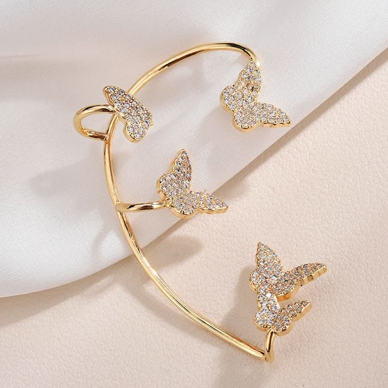 Fashion Gold Metal Butterfly Ear Clips Sparkling Zircon Without Piercing Ear Cuff Clip Earrings For Women Jewelry Gift - STRAVAE