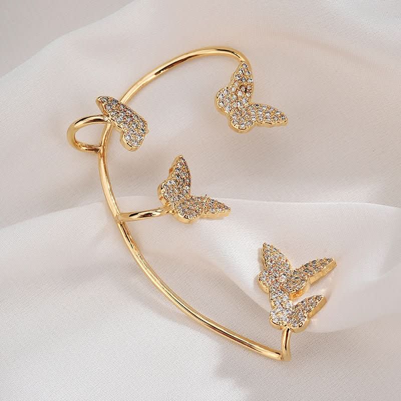 Fashion Gold Metal Butterfly Ear Clips Sparkling Zircon Without Piercing Ear Cuff Clip Earrings For Women Jewelry Gift - STRAVAE