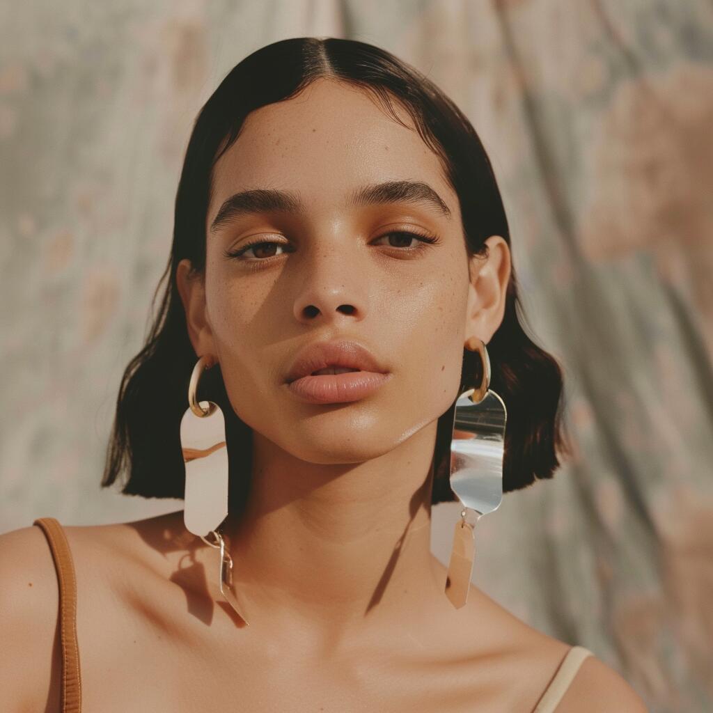Model wearing STRAVAÉ statement earrings