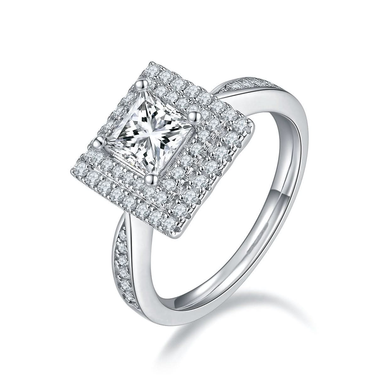 Moissanite Princess Square Rings Ear Studs Necklace - STRAVAÉ