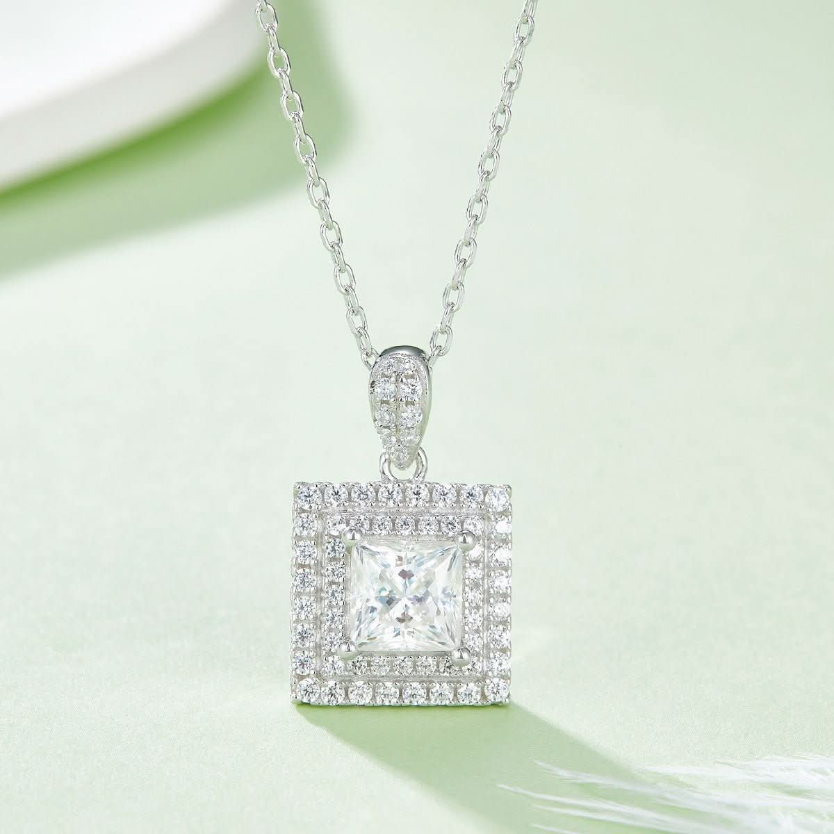 Moissanite Princess Square Rings Ear Studs Necklace - STRAVAÉ