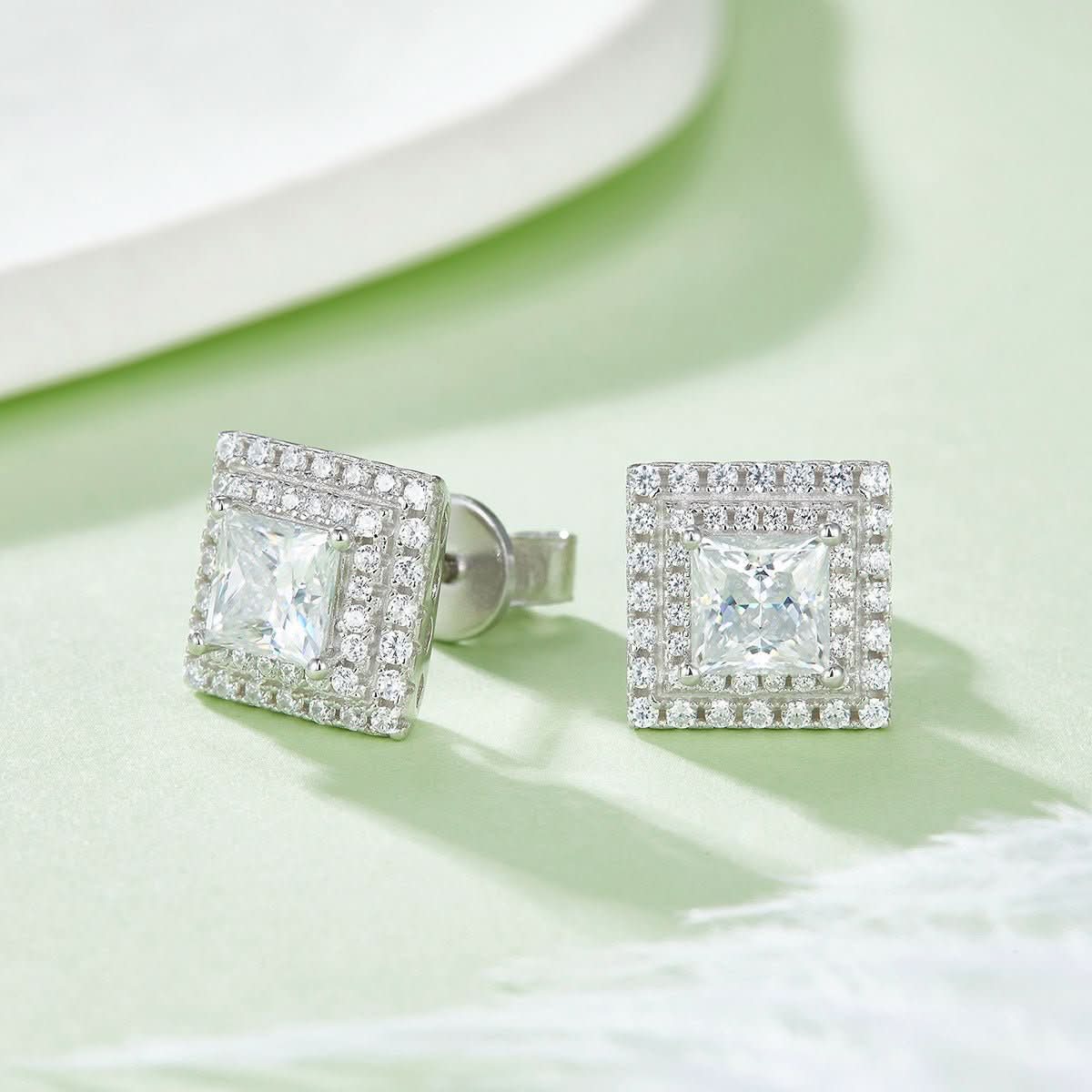 Moissanite Princess Square Rings Ear Studs Necklace - STRAVAÉ