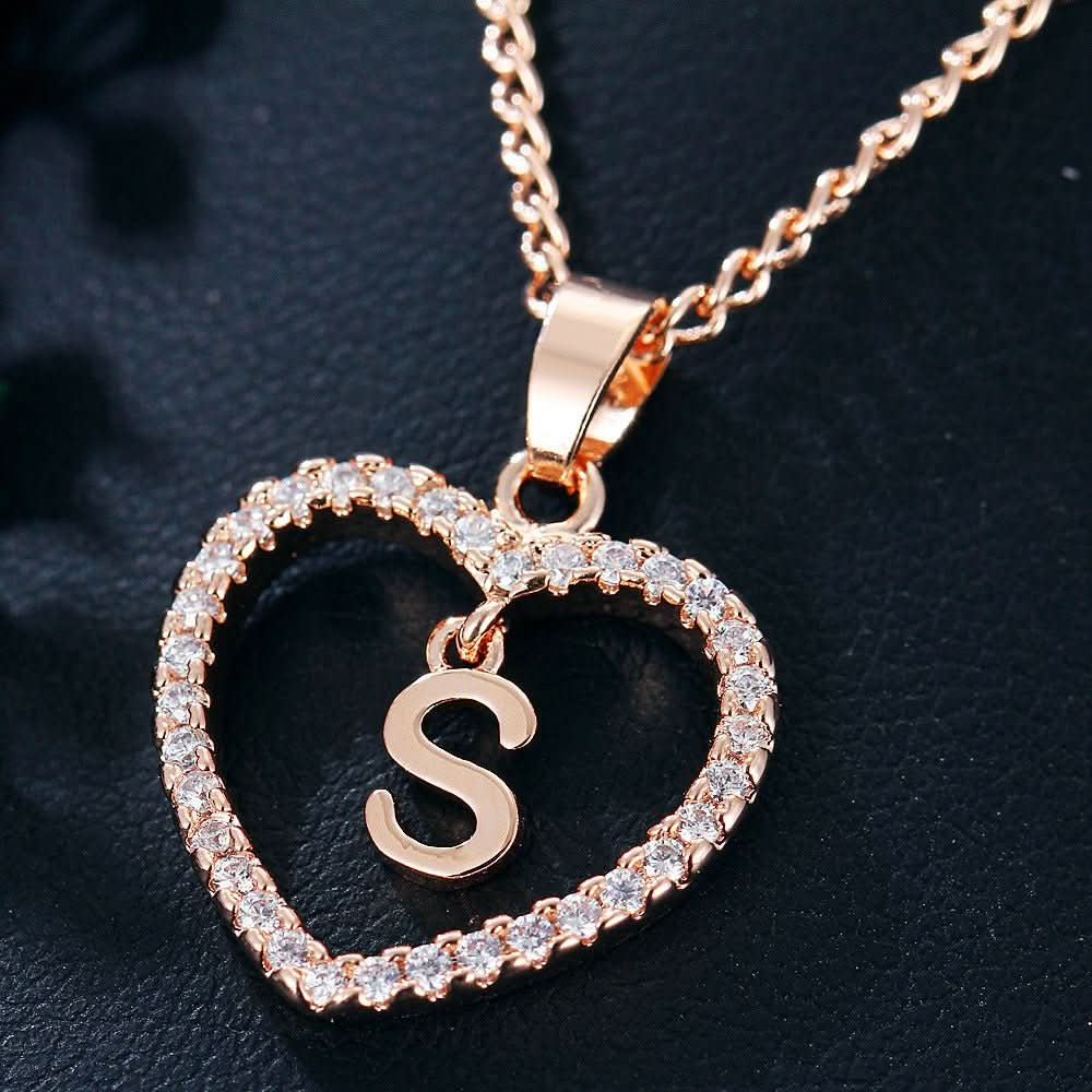 Zircon Initial Heart Pendant Necklace - STRAVAÉ