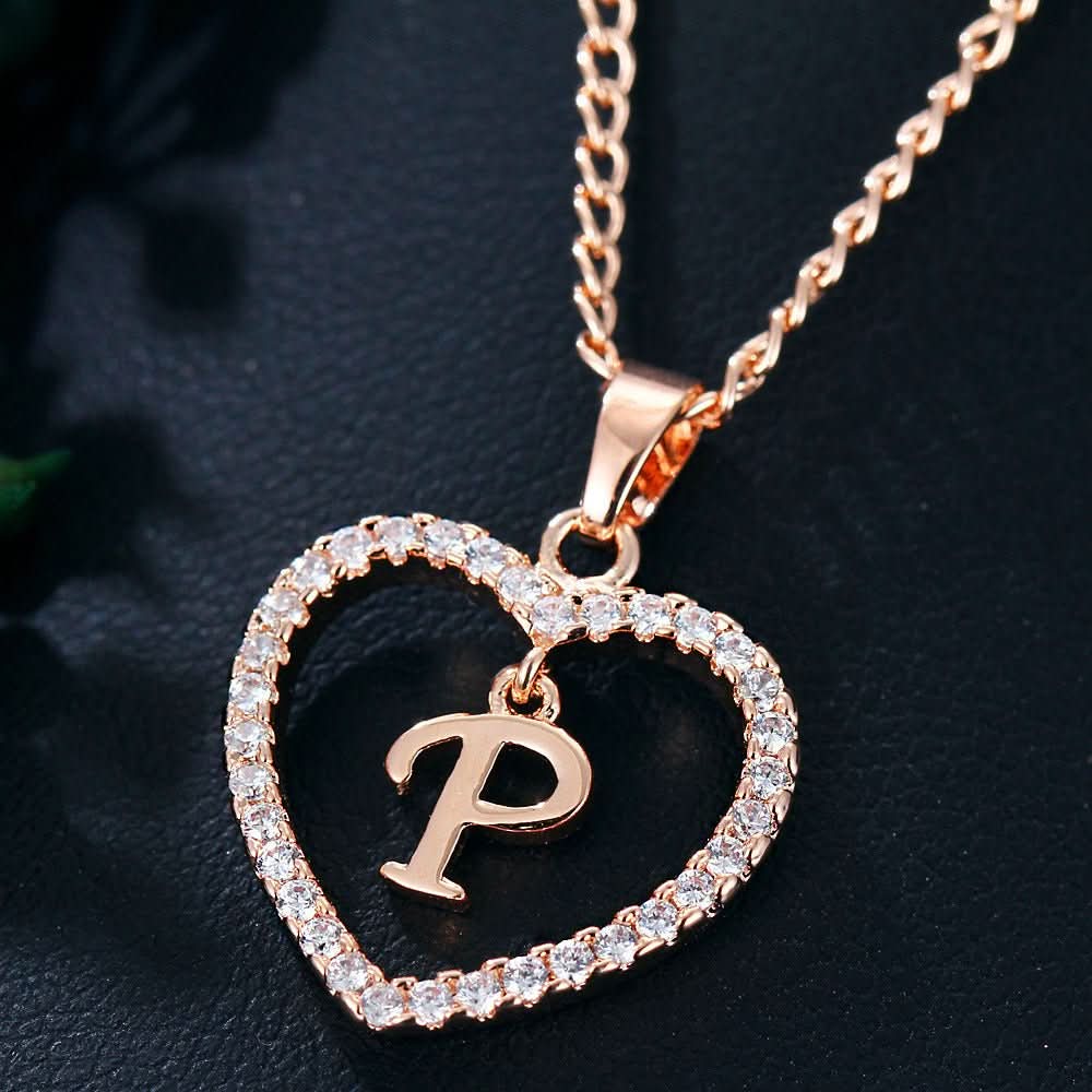 Zircon Initial Heart Pendant Necklace - STRAVAÉ