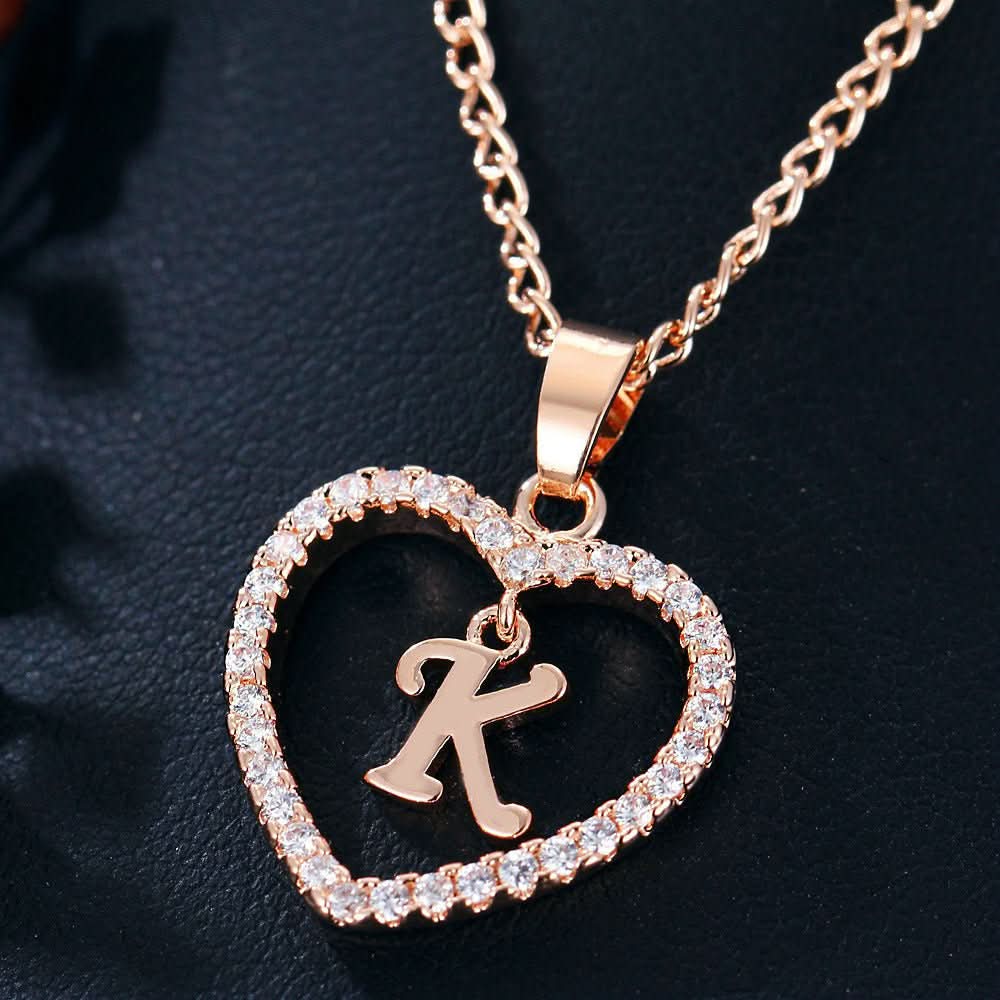 Zircon Initial Heart Pendant Necklace - STRAVAÉ