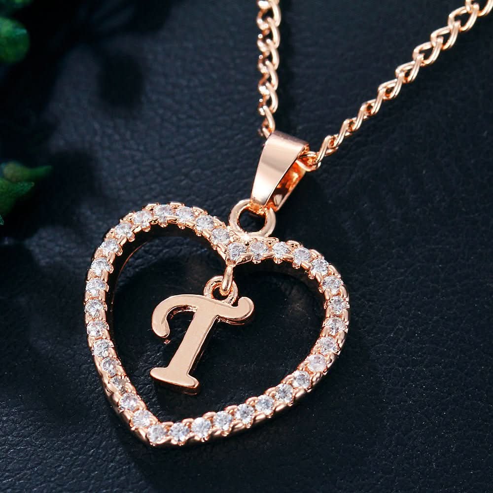 Zircon Initial Heart Pendant Necklace - STRAVAÉ