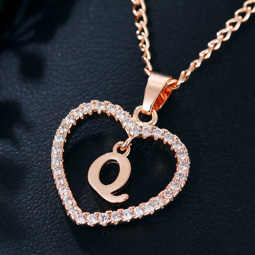 Zircon Initial Heart Pendant Necklace - STRAVAÉ