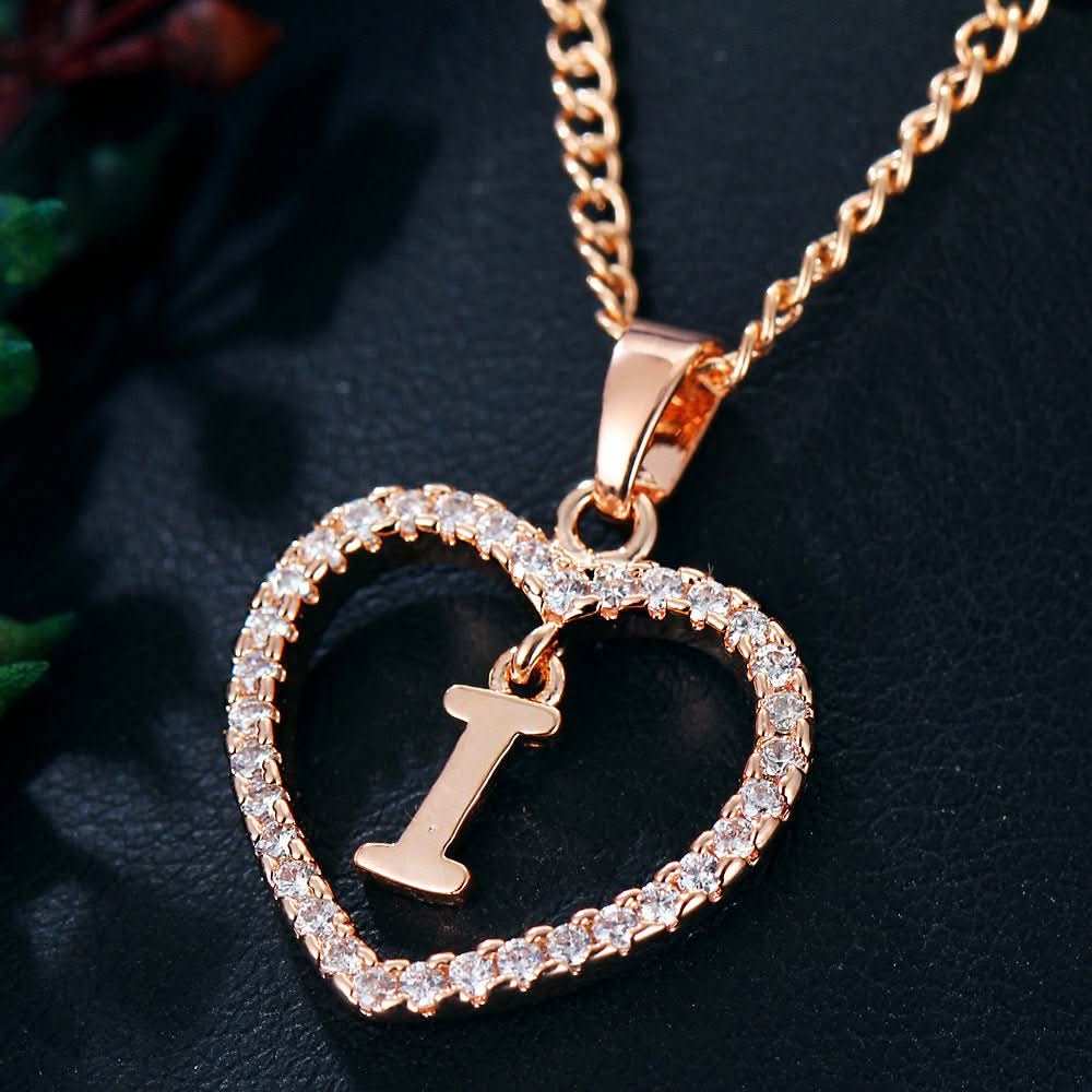 Zircon Initial Heart Pendant Necklace - STRAVAÉ