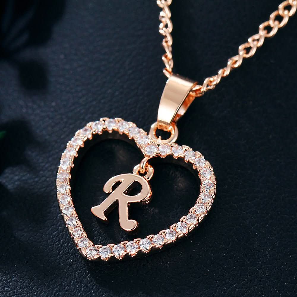Zircon Initial Heart Pendant Necklace - STRAVAÉ