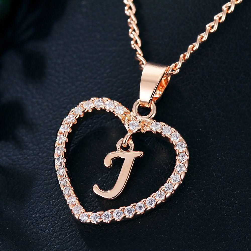 Zircon Initial Heart Pendant Necklace - STRAVAÉ