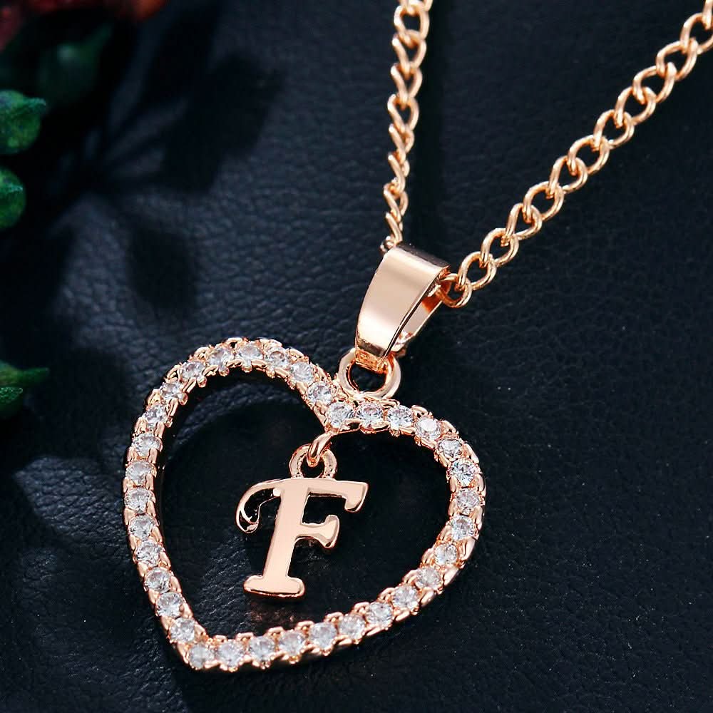 Zircon Initial Heart Pendant Necklace - STRAVAÉ