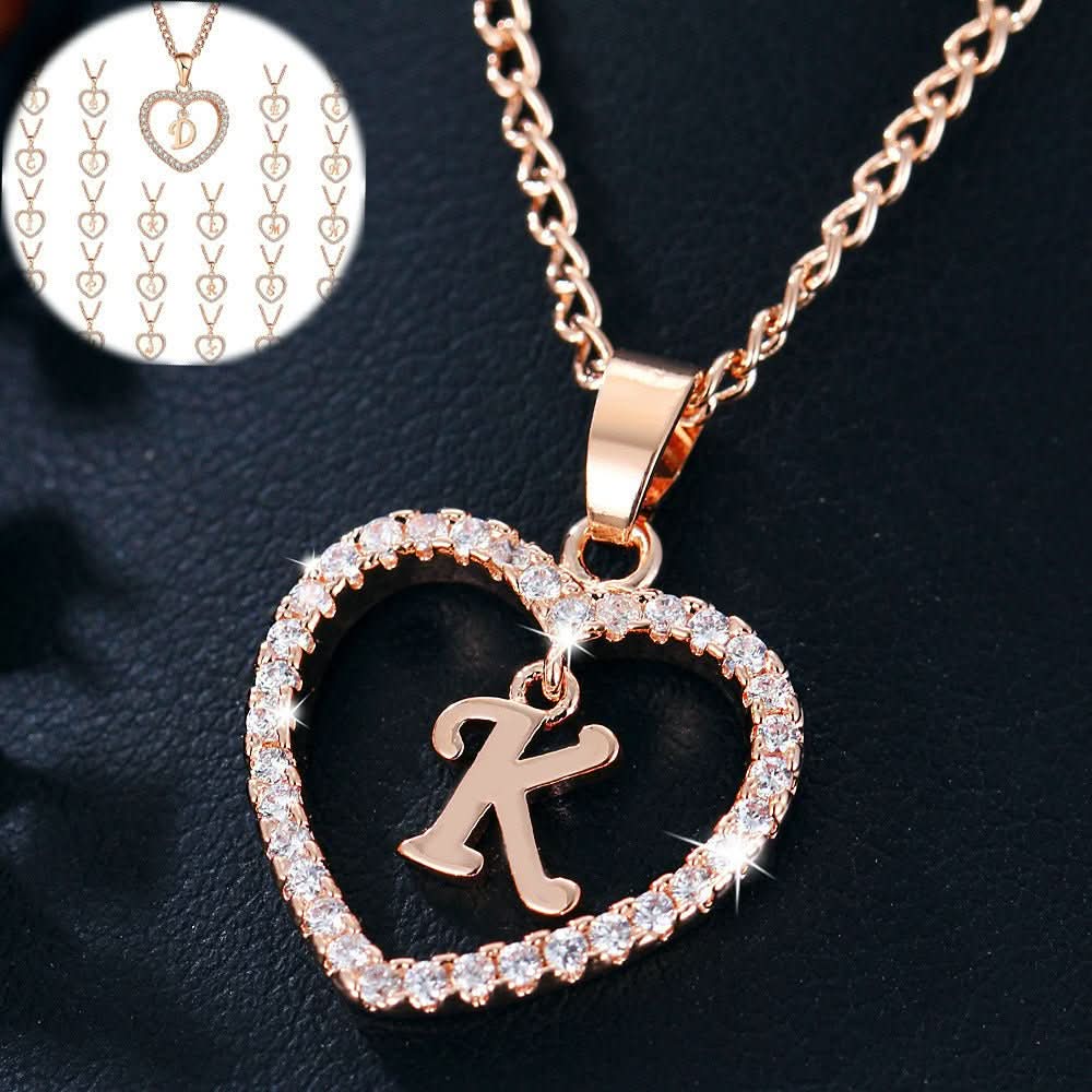 Zircon Initial Heart Pendant Necklace - STRAVAÉ