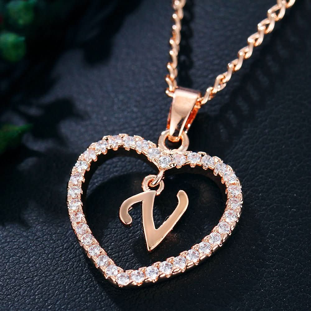 Zircon Initial Heart Pendant Necklace - STRAVAÉ