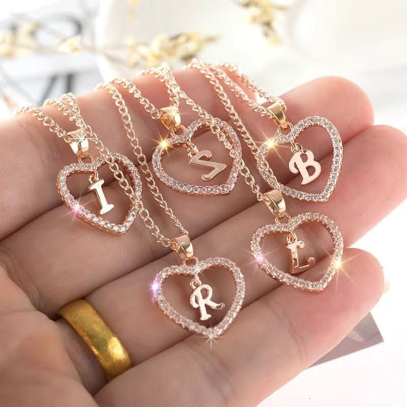 Zircon Initial Heart Pendant Necklace - STRAVAÉ