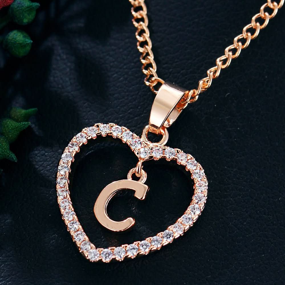 Zircon Initial Heart Pendant Necklace - STRAVAÉ