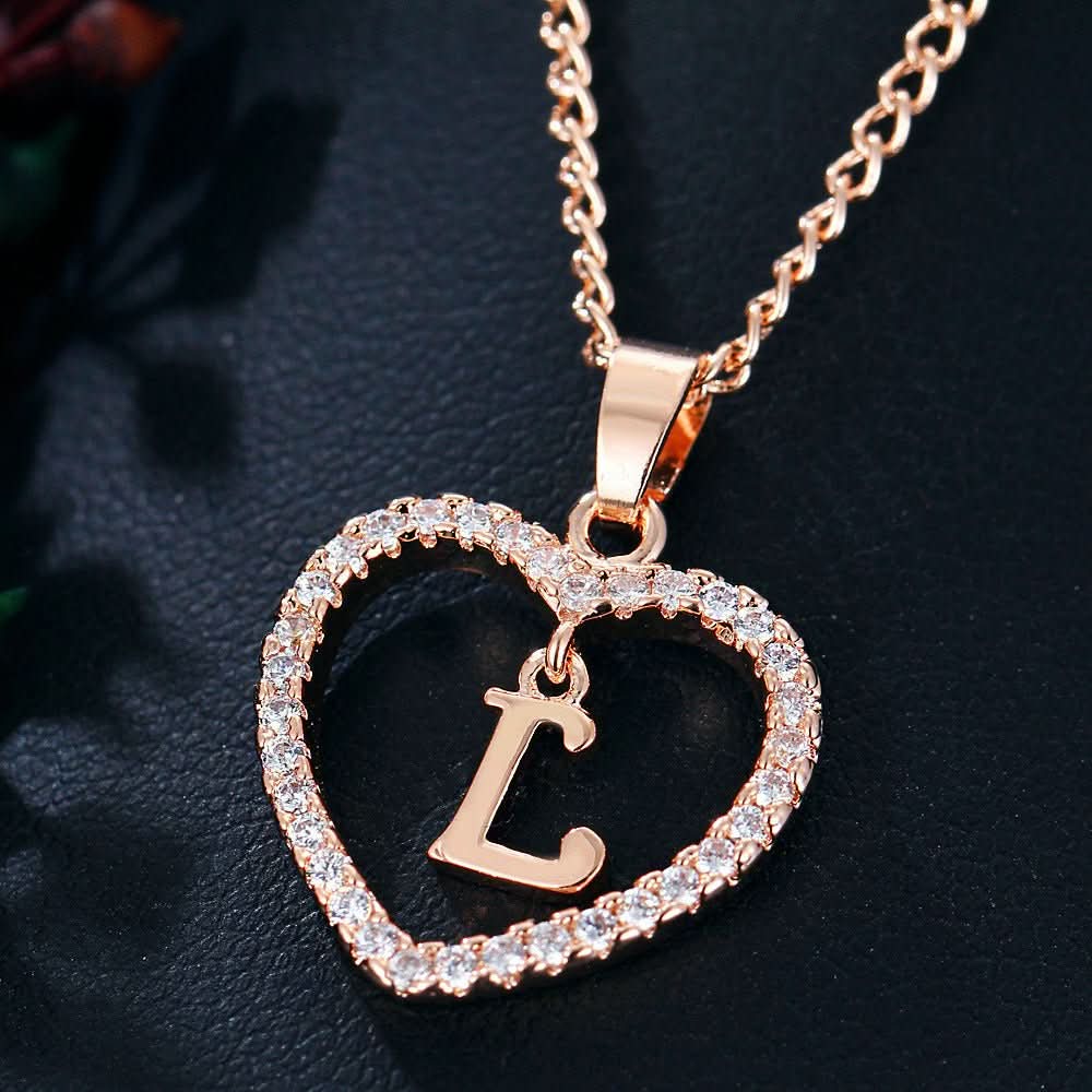 Zircon Initial Heart Pendant Necklace - STRAVAÉ