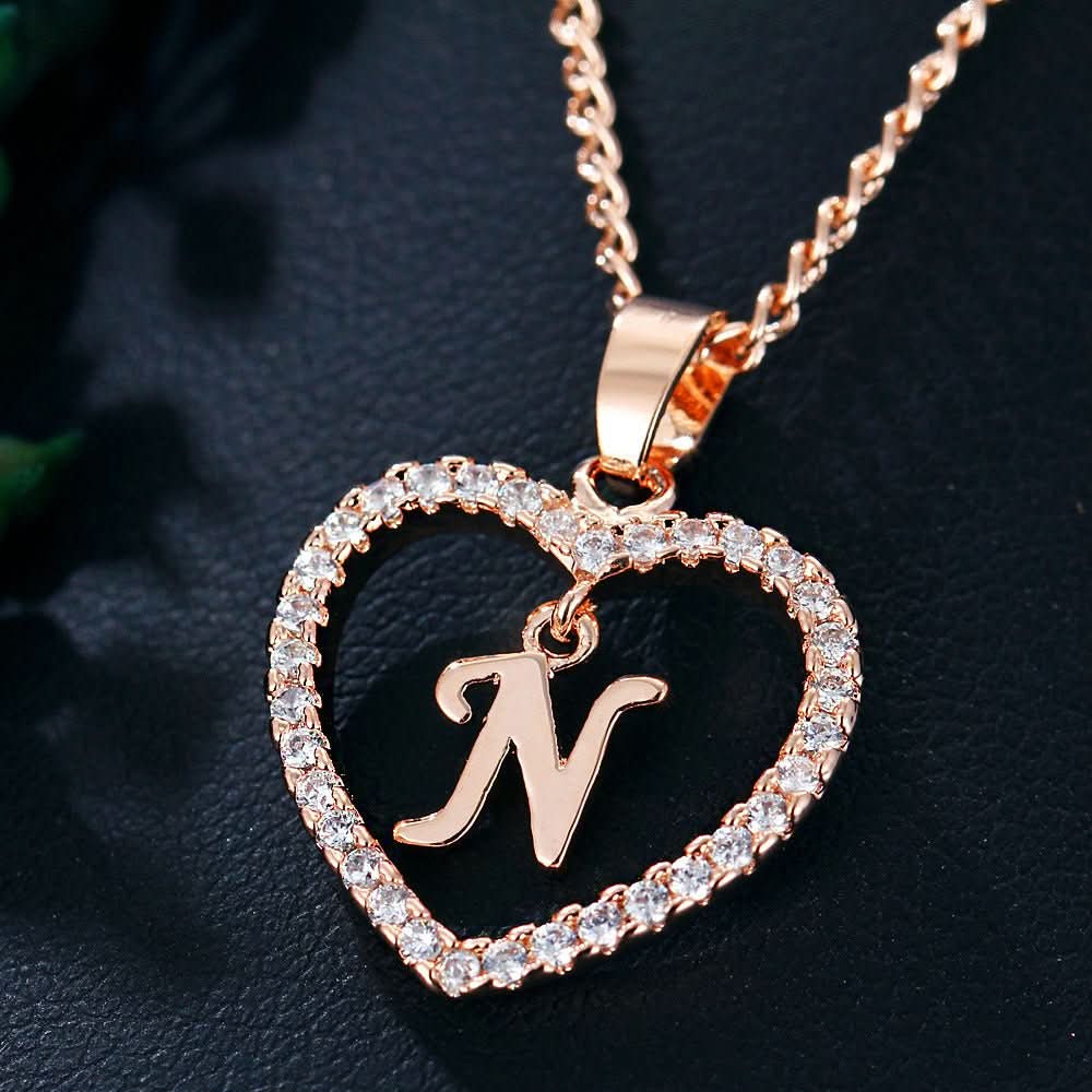 Zircon Initial Heart Pendant Necklace - STRAVAÉ
