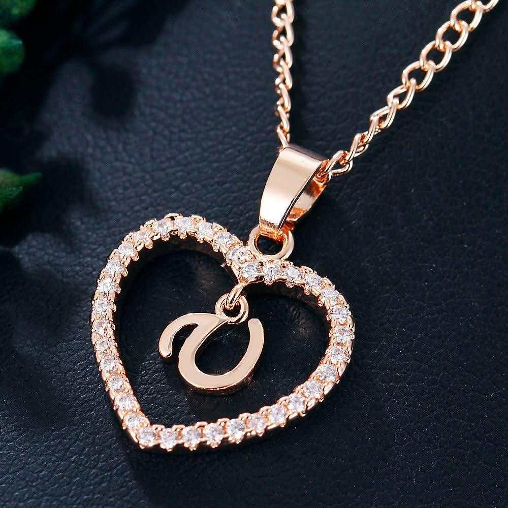 Zircon Initial Heart Pendant Necklace - STRAVAÉ