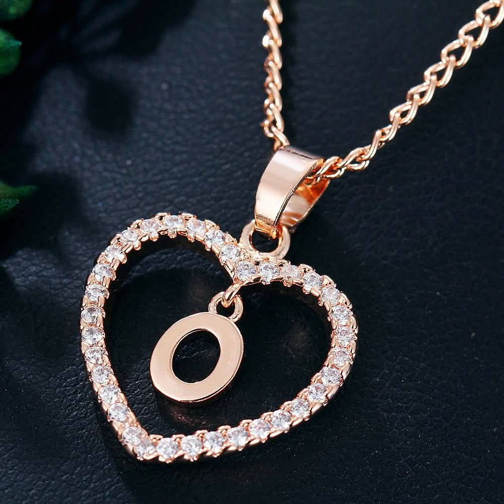 Zircon Initial Heart Pendant Necklace - STRAVAÉ