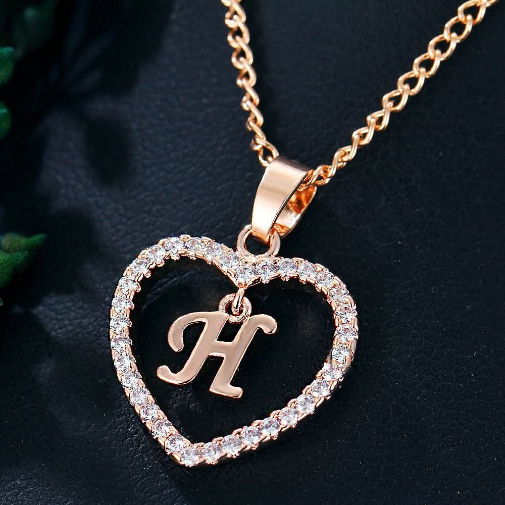 Zircon Initial Heart Pendant Necklace - STRAVAÉ