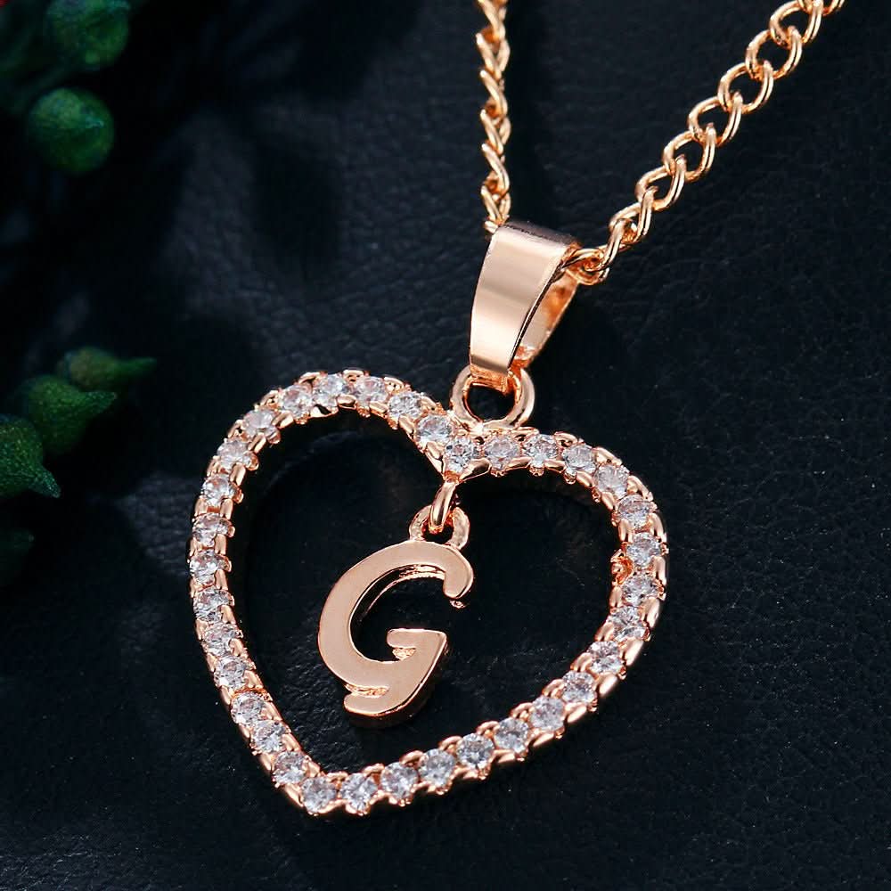 Zircon Initial Heart Pendant Necklace - STRAVAÉ
