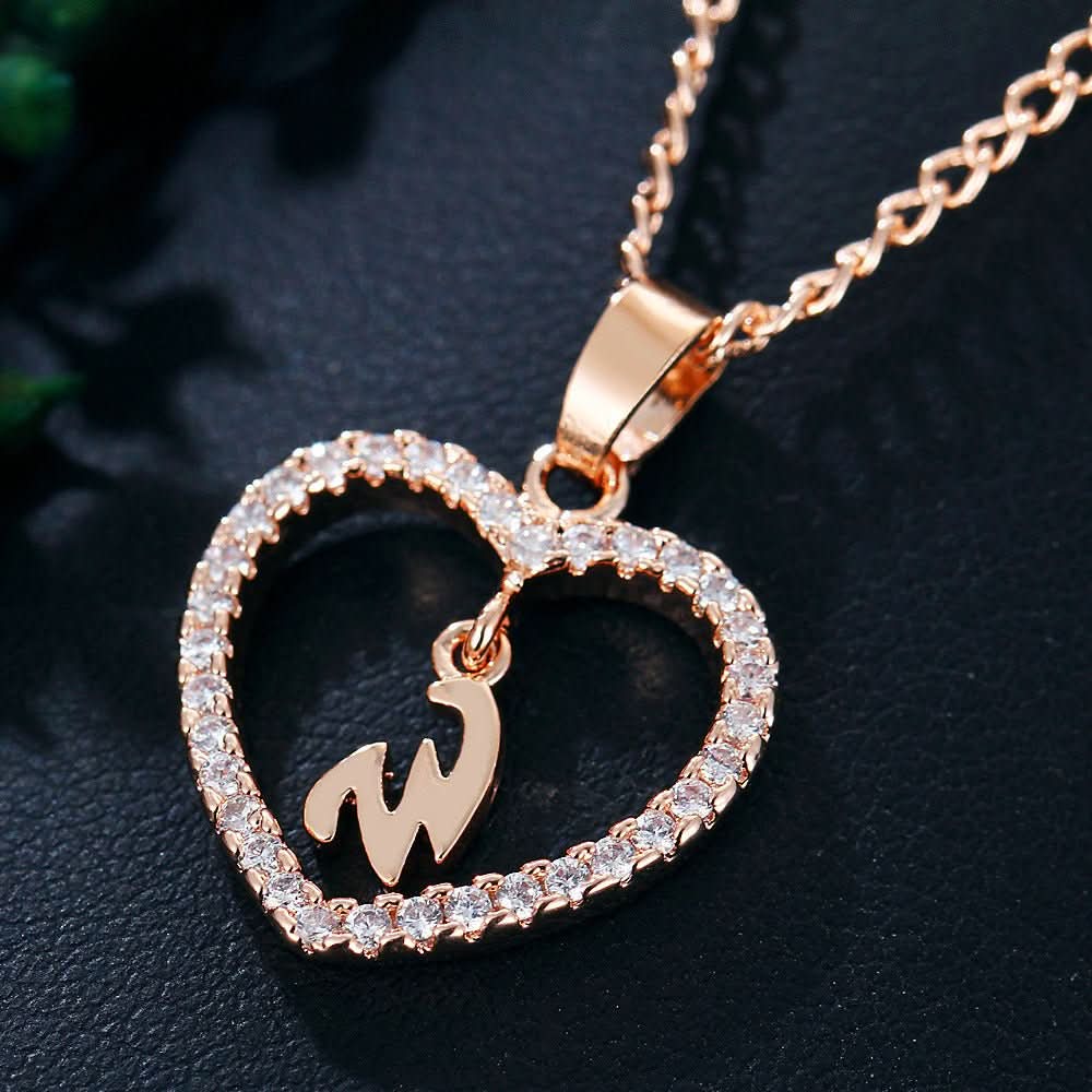 Zircon Initial Heart Pendant Necklace - STRAVAÉ