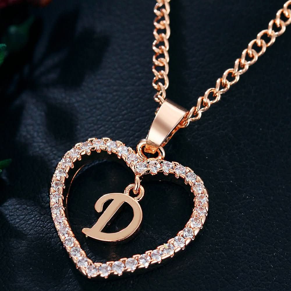 Zircon Initial Heart Pendant Necklace - STRAVAÉ