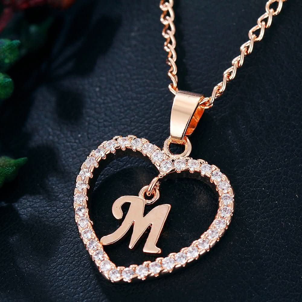 Zircon Initial Heart Pendant Necklace - STRAVAÉ