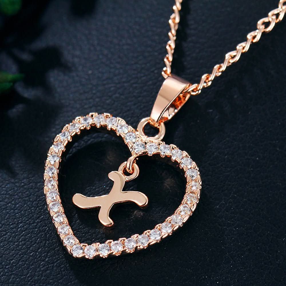 Zircon Initial Heart Pendant Necklace - STRAVAÉ