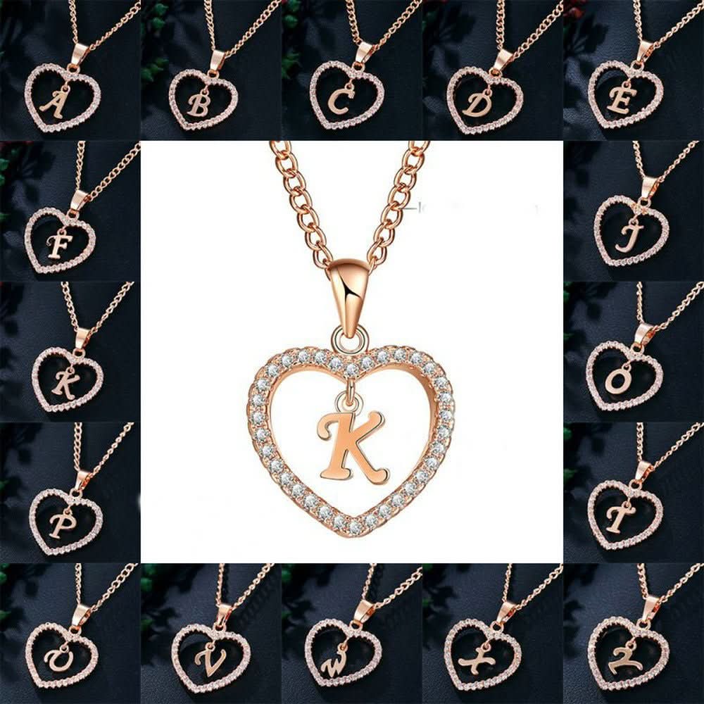 Zircon Initial Heart Pendant Necklace - STRAVAÉ