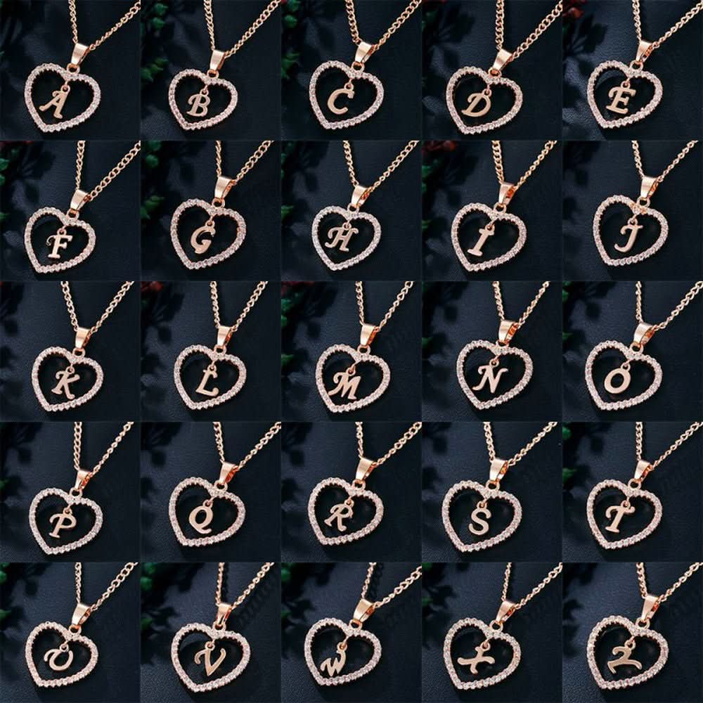 Zircon Initial Heart Pendant Necklace - STRAVAÉ