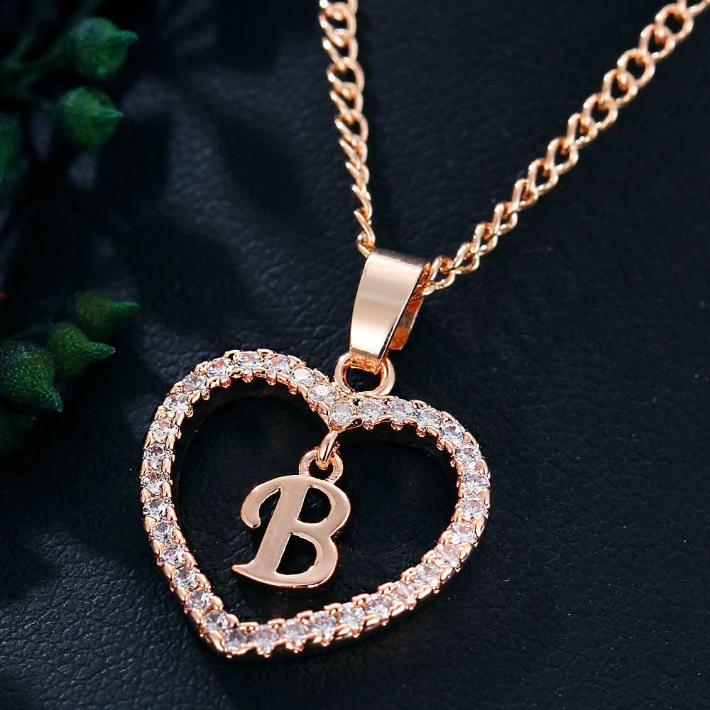 Zircon Initial Heart Pendant Necklace - STRAVAÉ