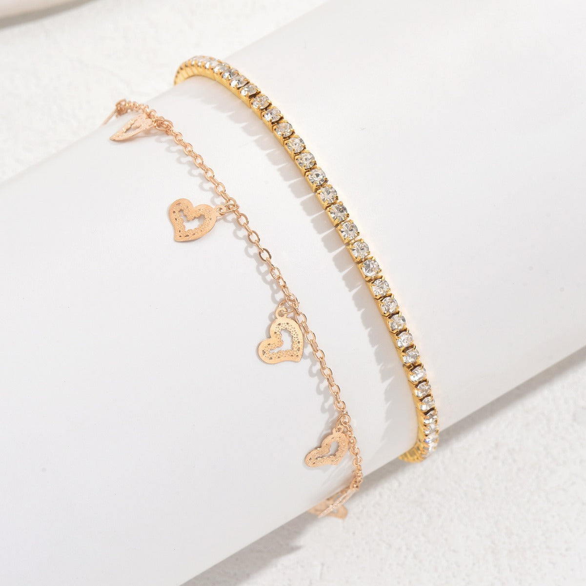 Hollow Heart Anklet Two-piece Set For Women