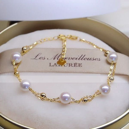 18k Gold Seawater Pearl Adjustable Double - layer Bracelet - STRAVAÉ