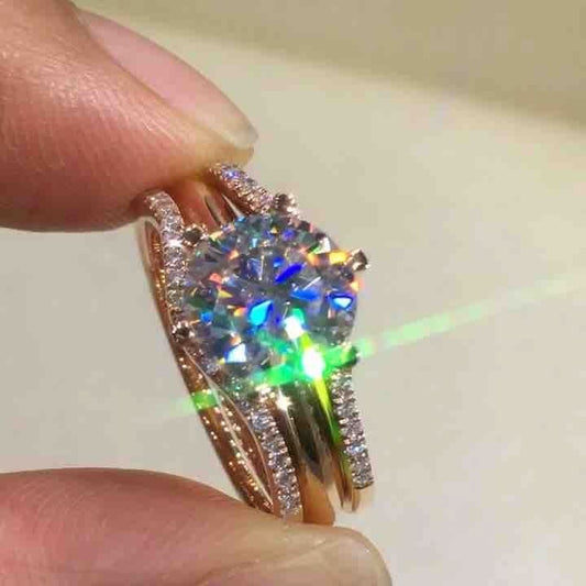 18K Gold Two - in - one Mosonite Matching Ring - STRAVAÉ