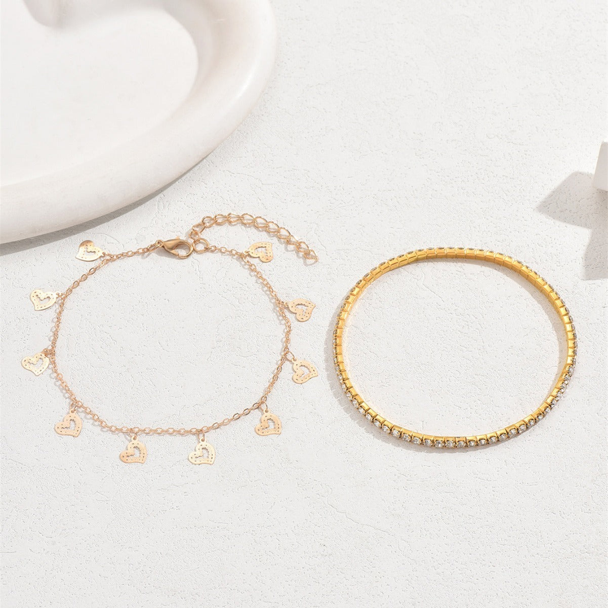 Hollow Heart Anklet Two-piece Set For Women