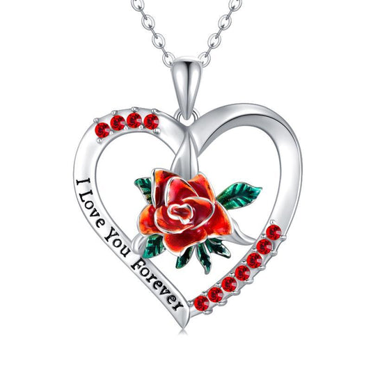 Rose Flower Silver Necklace