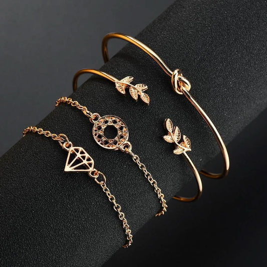 Aliex WISH fashion popular new women's cute leaves hollow round opening bracelet bracelet set - STRAVAE