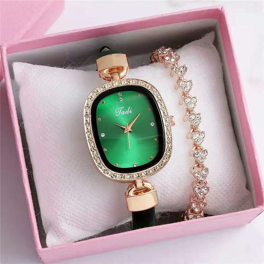 🎁 Diamond Rhinestone Thin Belt Fashion Watch bracelet set (100% off)