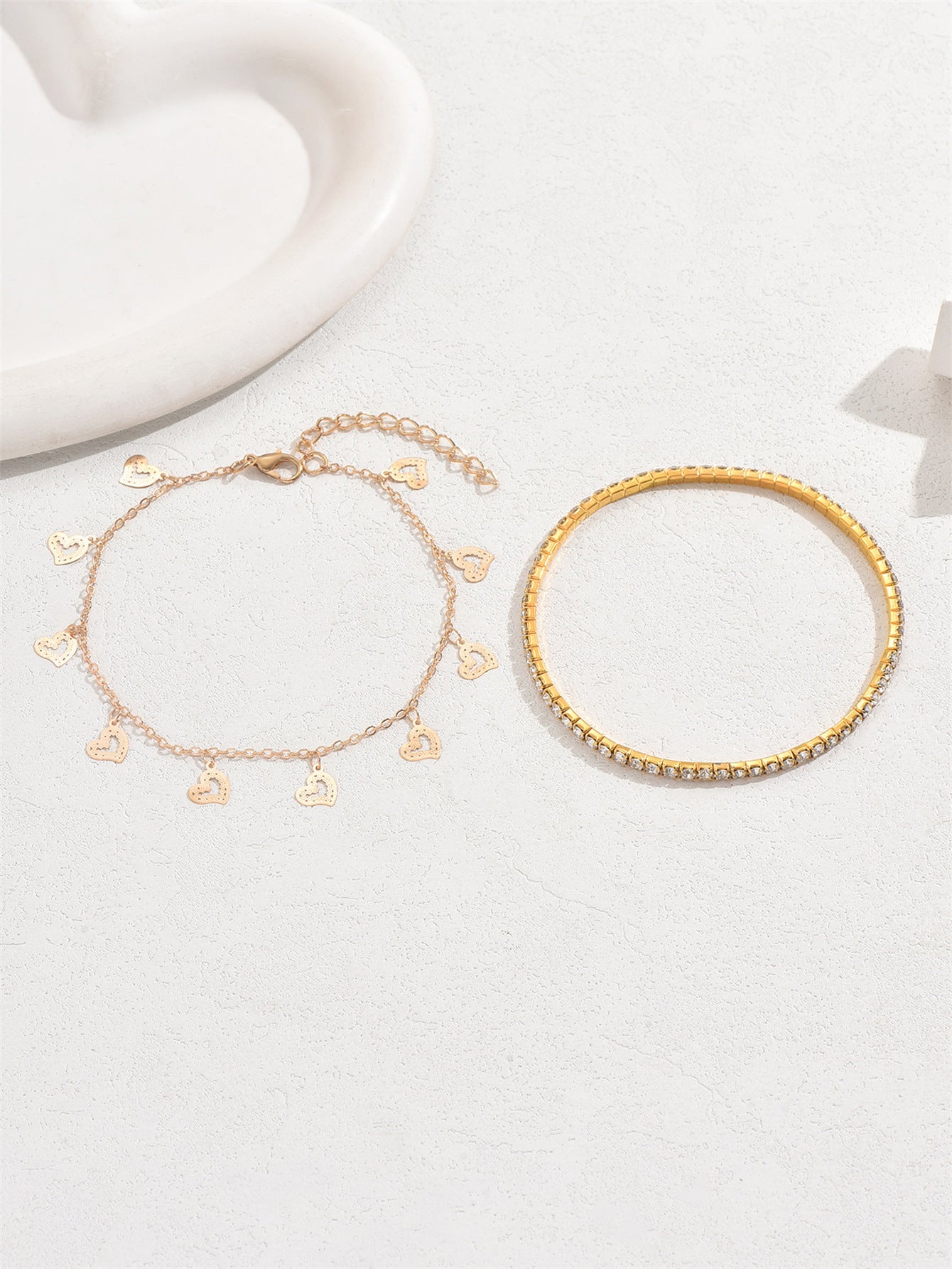 Hollow Heart Anklet Two-piece Set For Women