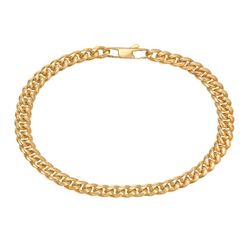 18K Gold Thin Cuban Chain Bracelet