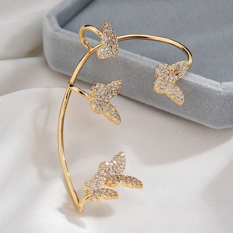 Fashion Gold Metal Butterfly Ear Clips Sparkling Zircon Without Piercing Ear Cuff Clip Earrings For Women Jewelry Gift - STRAVAE