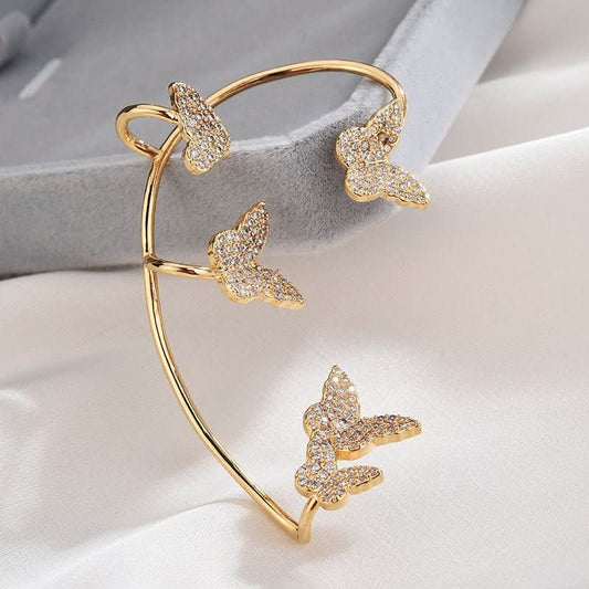 Fashion Gold Metal Butterfly Ear Clips Sparkling Zircon Without Piercing Ear Cuff Clip Earrings For Women Jewelry Gift - STRAVAE